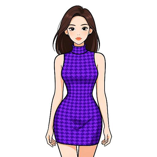 Woman in Purple Houndstooth Mini Dress