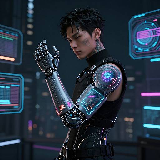 Cyberpunk Cyberarm with Neon Tattoos