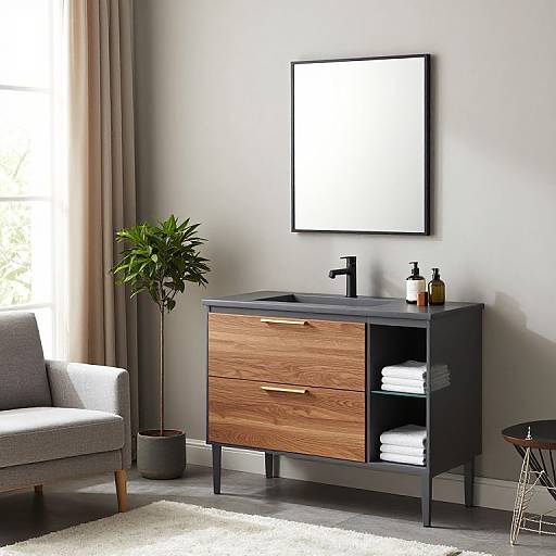 Modern Bathroom Corner with Wooden Accents