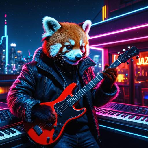 Neon-Lit Jazz Panda in Cyberpunk Setting