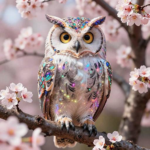Ukiyo-e Cherry Blossom Owl in Electric Colors