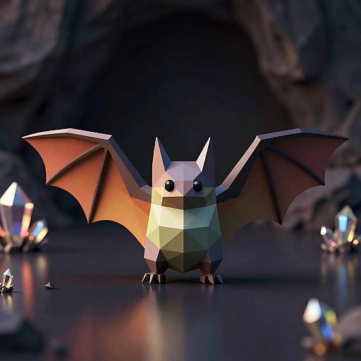 Stylized Low-Poly Bat in Crystal Cave