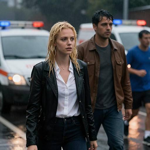 Rainy Evening Scene with Two Figures