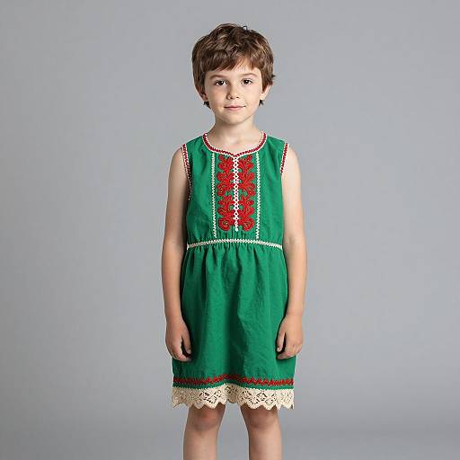 Young Boy in Green Embroidered Dress