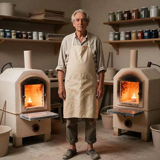Veteran Potter in Candlelit Studio