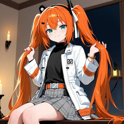 Playful Anime Girl in Café Setting
