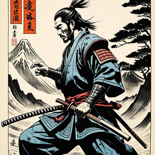 Samurai Ink Wash Illustration