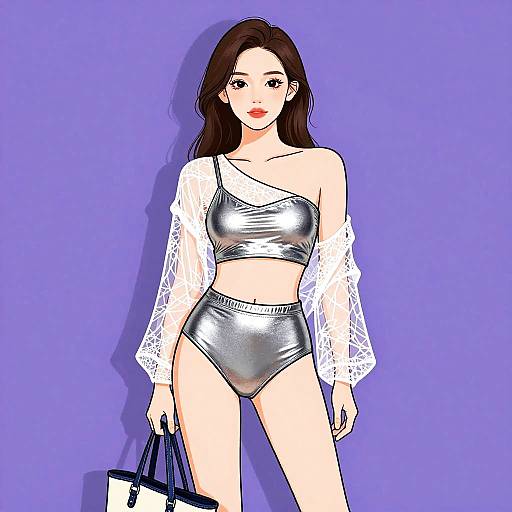 Elegant Woman in Metallic Monokini