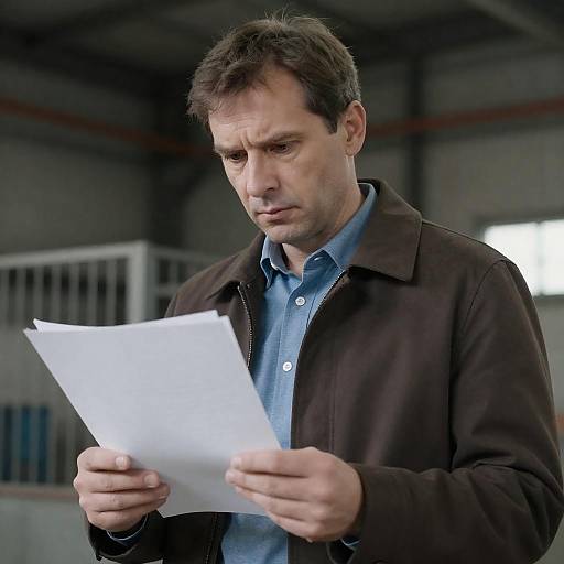 Focused Man in Industrial Warehouse Setting