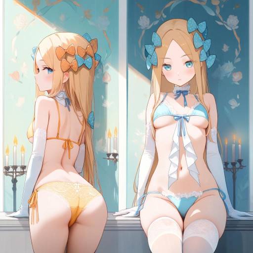 Blonde Woman in Lingerie with Bows Sitting on Bed
