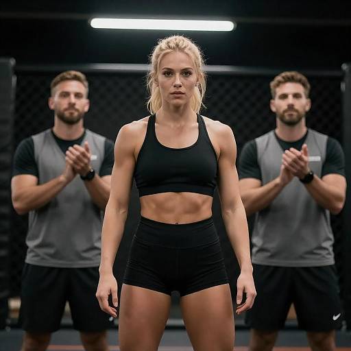 Determined Blonde Athlete at Chain-Link Fence