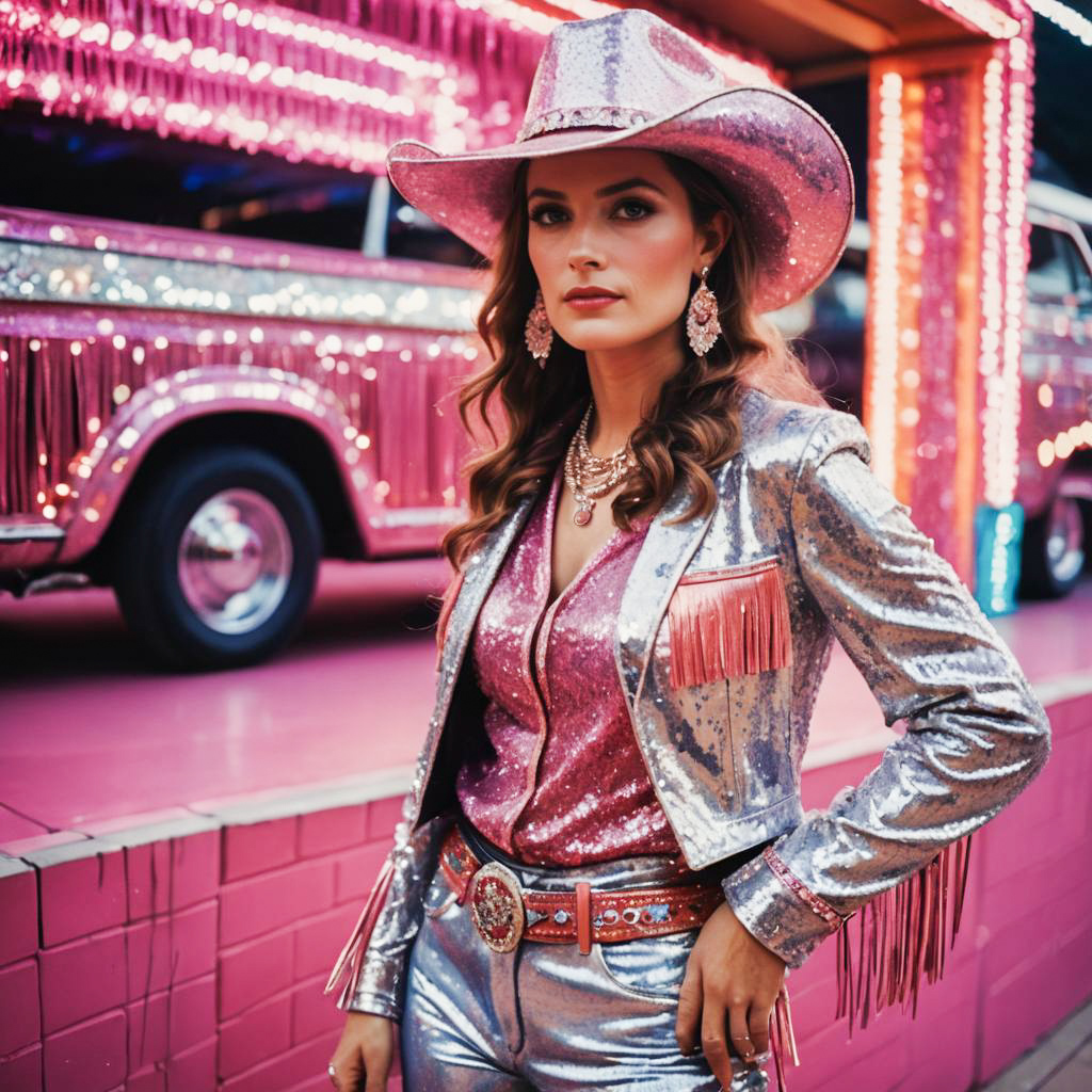 Vibrant Disco Cowgirl in 70s Style