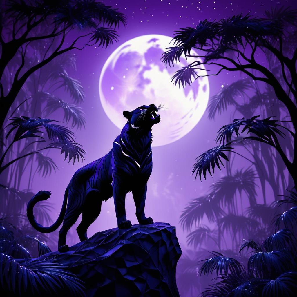 Majestic Panther Howling at Twilight Moon