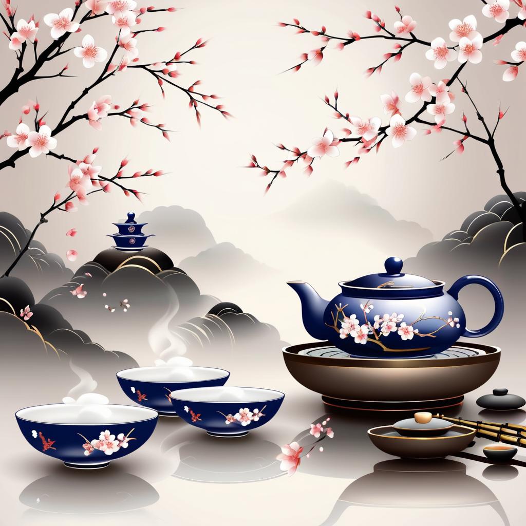 Elegant Japanese Tea Set Illustration