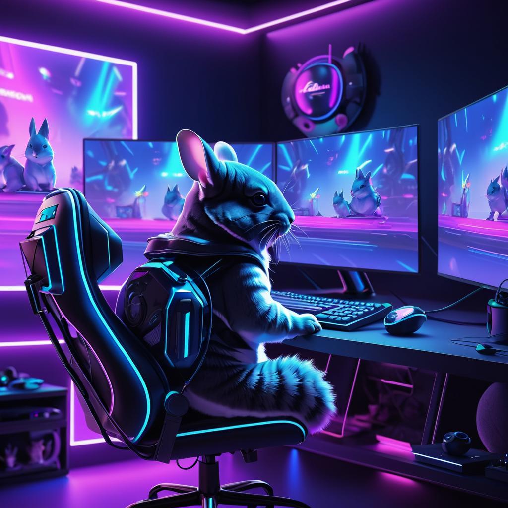 Majestic Chinchilla Gaming in Neon Lights