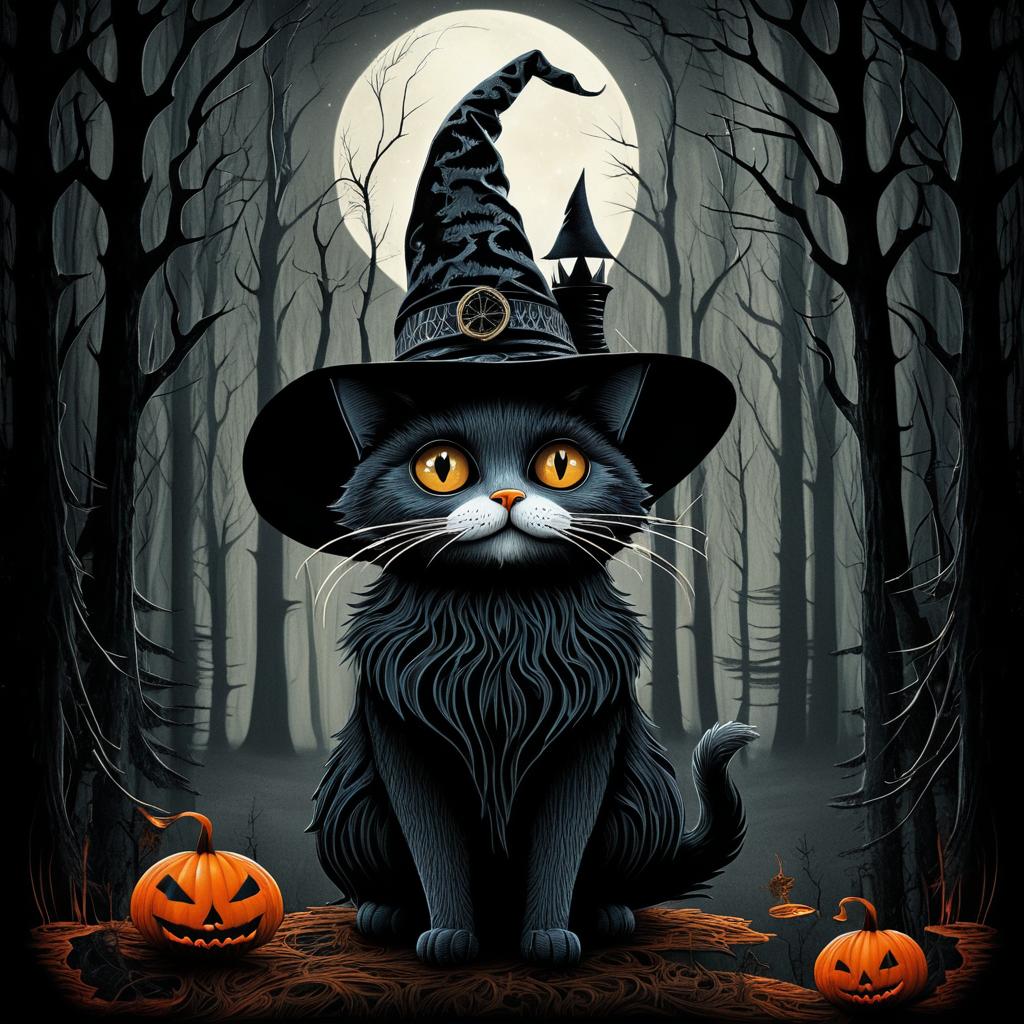 Spooky Cat in Witch's Hat Art