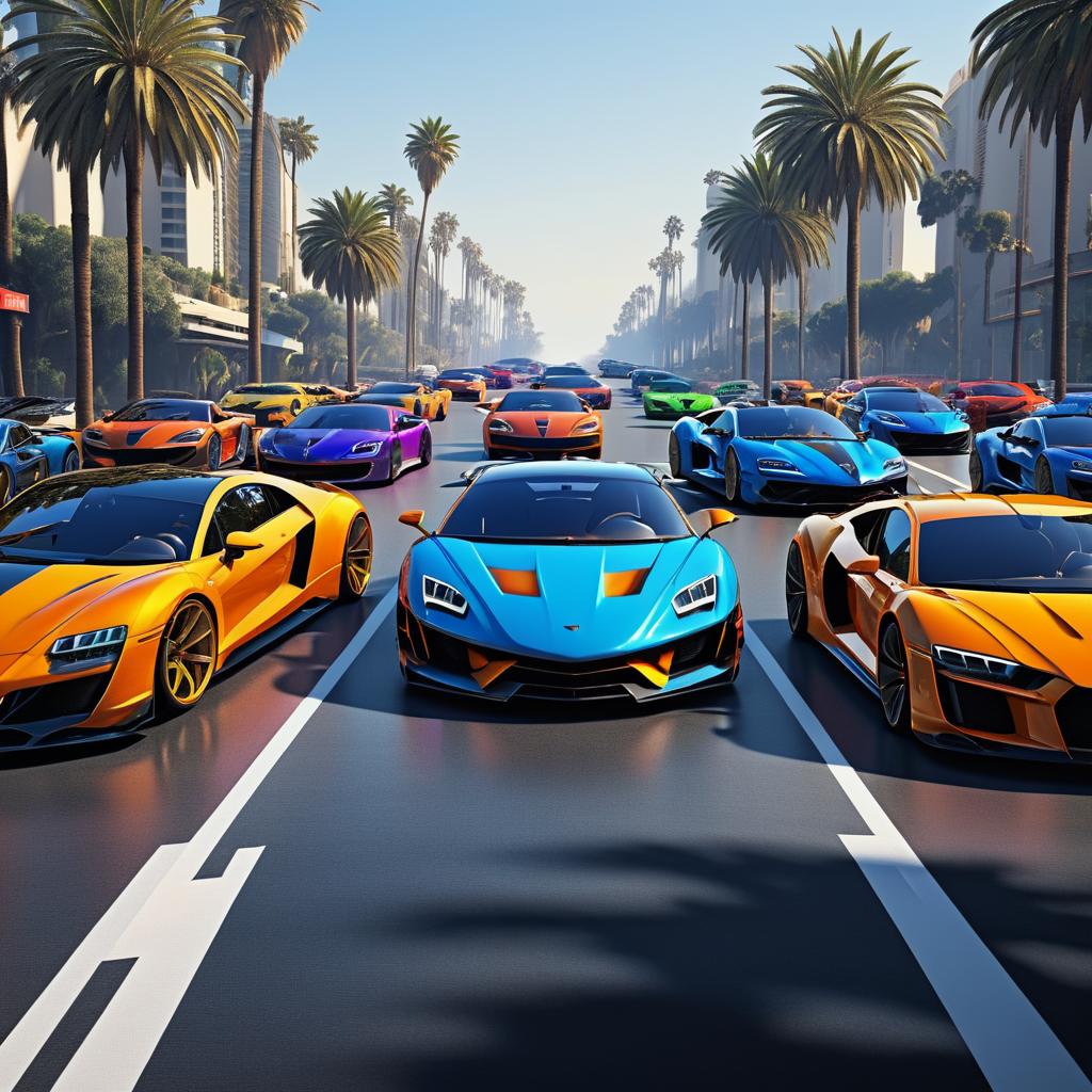 Ultra-Realistic LA Traffic Scene with Sports Cars