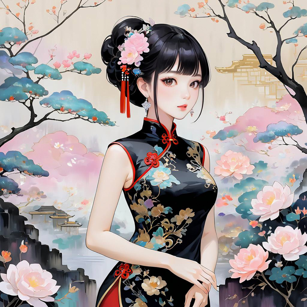 Elegant Mysterious Noblewoman in Cheongsam