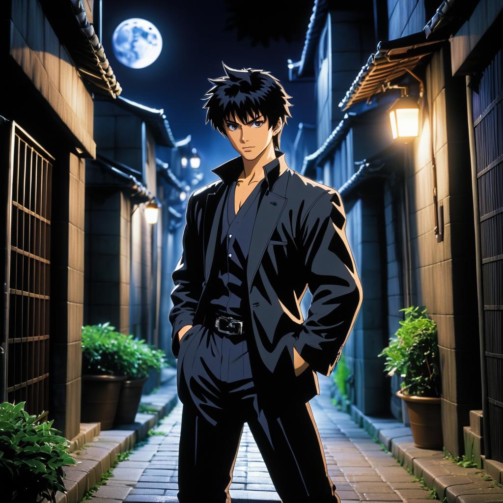 Anime Thief in Moonlit Alley Heist