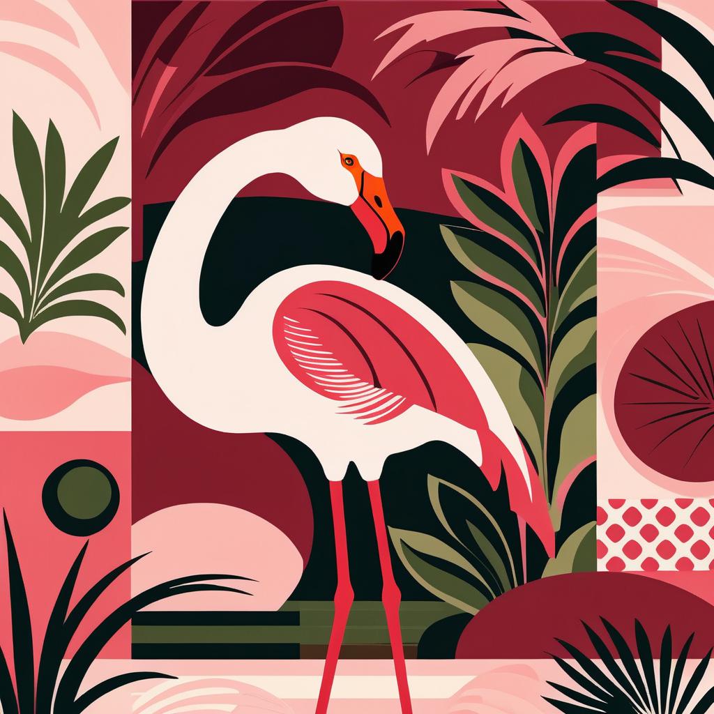 Stylized Flamingo in Matisse-Inspired Retro Art