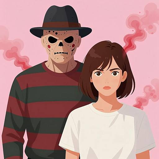 Freddy Krueger with Determined Young Woman Illustration