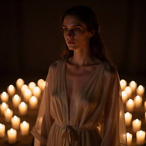 Candlelit Vigil in Dark Room