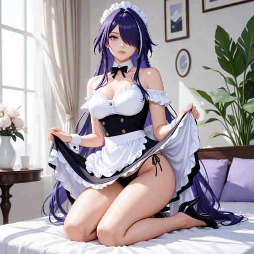Kneeling Acheron with Purple Hair