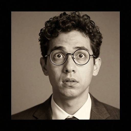Surprised Man in Suit with Round Glasses