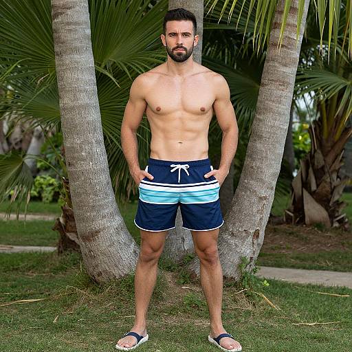 Muscular Man Outdoors in Swim Shorts