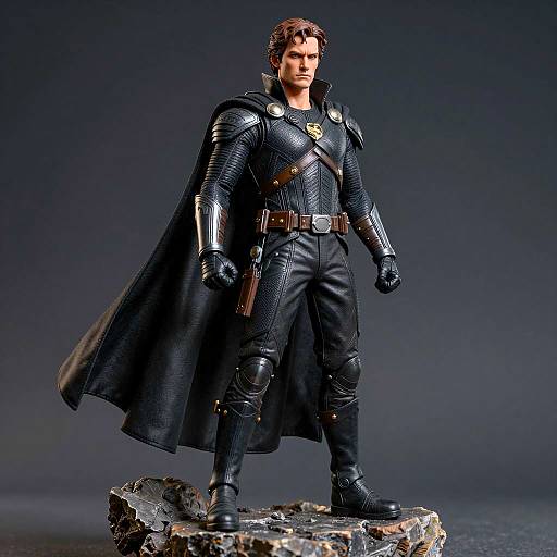 Male Superhero Figure in Black Leather Suit