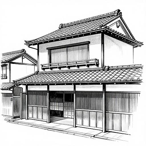 Monochrome Sketch of Kurashiki Architecture