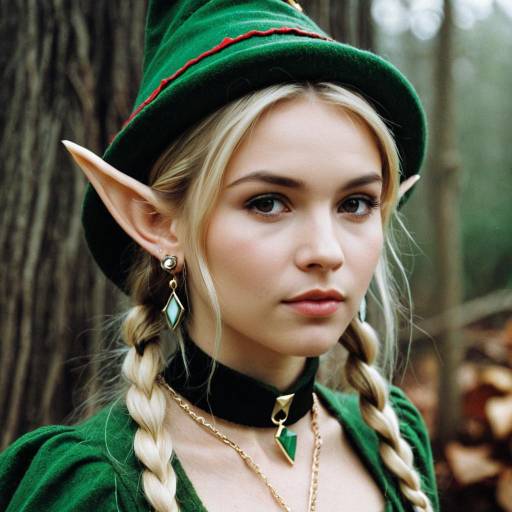 Blonde Elf Woman in Green Costume