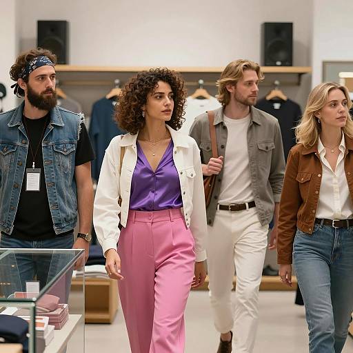 Four Fashionably Dressed Adults Shopping in Store