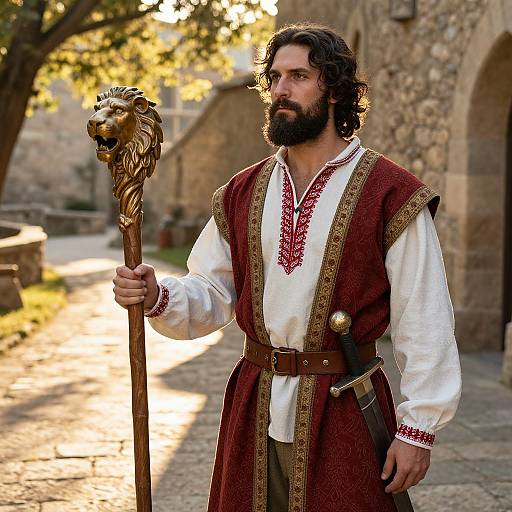Medieval Warrior in Sunlit Courtyard