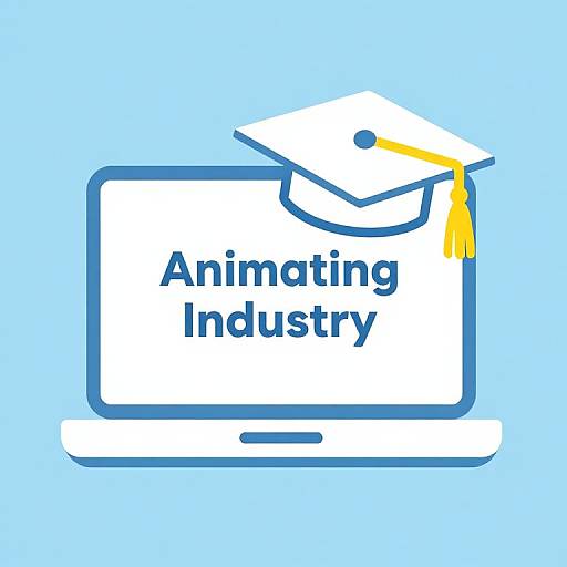 Digital graphic of a blue-outlined laptop with a white screen displaying 