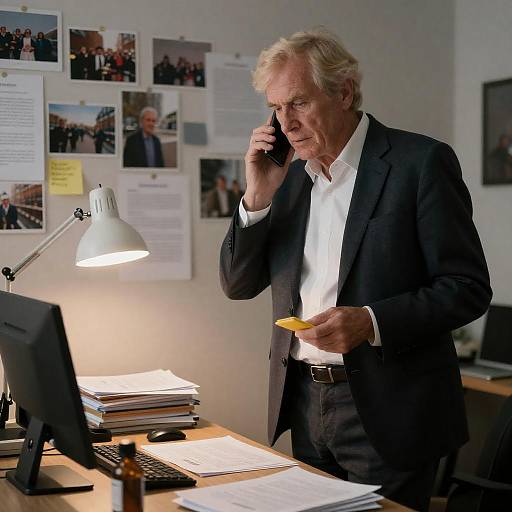 Confident Senior Man at Cluttered Desk