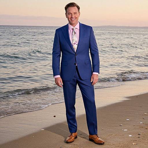 Confident Man in Royal Blue Silk Suit