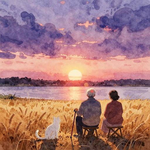 Romantic Sunset Over Wheat Field