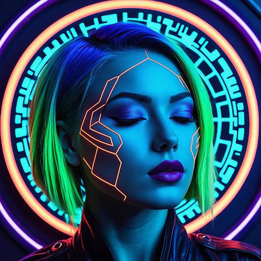 Neon Cyberpunk Woman Portrait