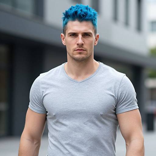 Confident European Man with Blue Hair