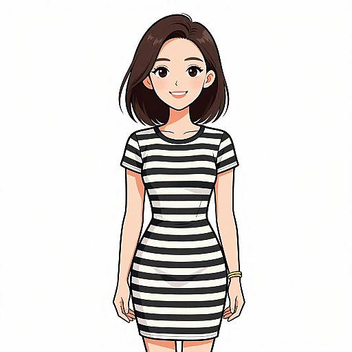 Smiling Woman in Striped Dress