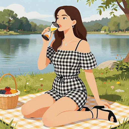 Hourglass Woman at Reservoir Picnic
