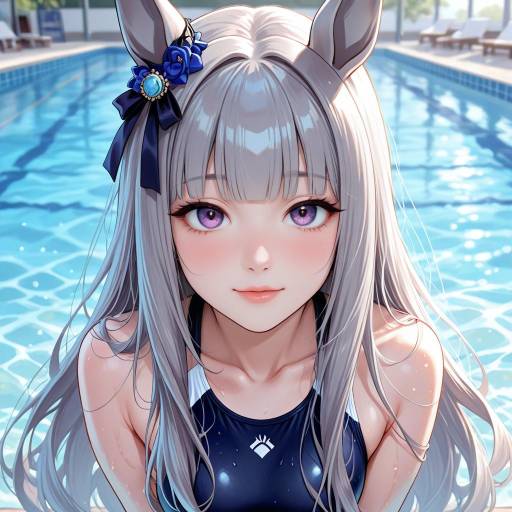 Cheerful Horse Girl in Swimsuit