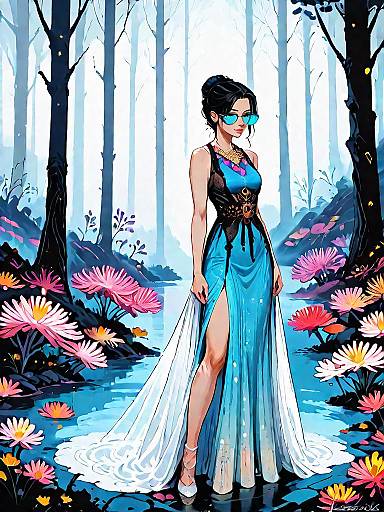 Dark Fantasy Girl in Lace-Up Dress