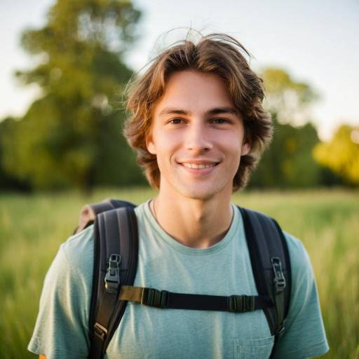 Smiling Young Man with Backpack Outdoors