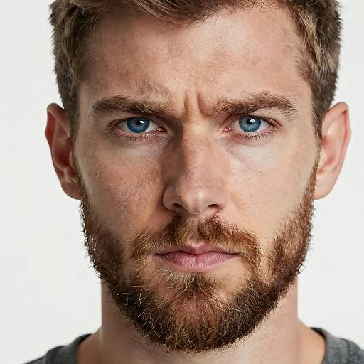 Serious Bearded Man with Blue Eyes