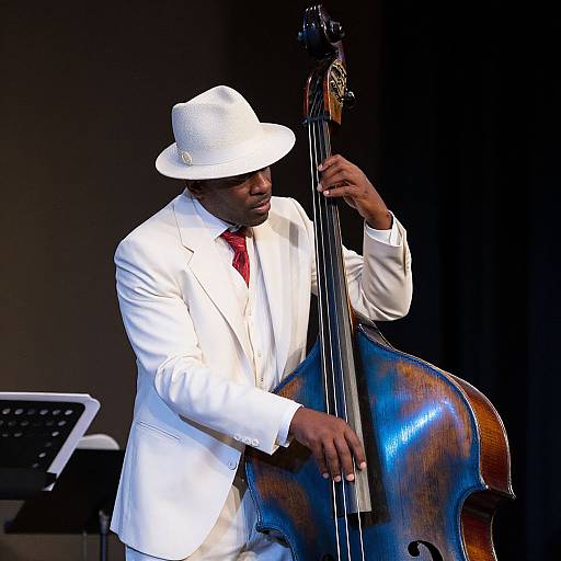 Stylish Man Playing Blue Double Bass