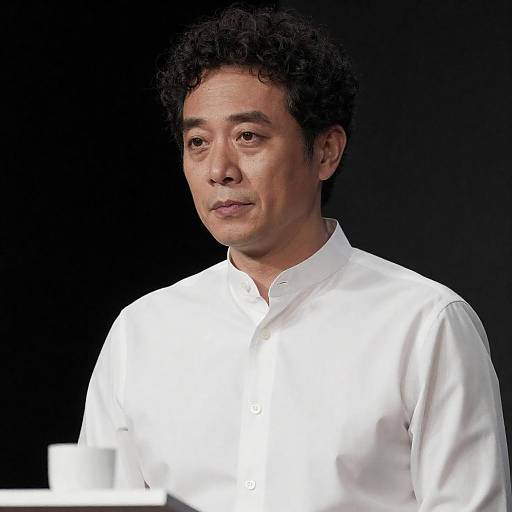 Middle-aged Man in White Shirt Against Dark Background