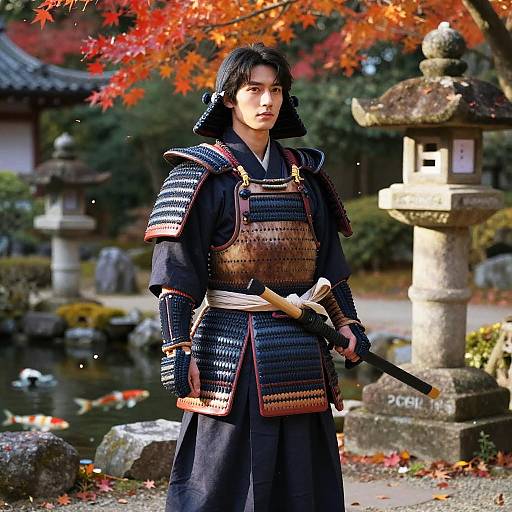 Male Samurai in Autumn Garden
