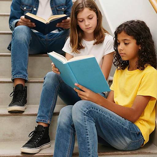 Diverse Teens Reading on Outdoor Stairs
